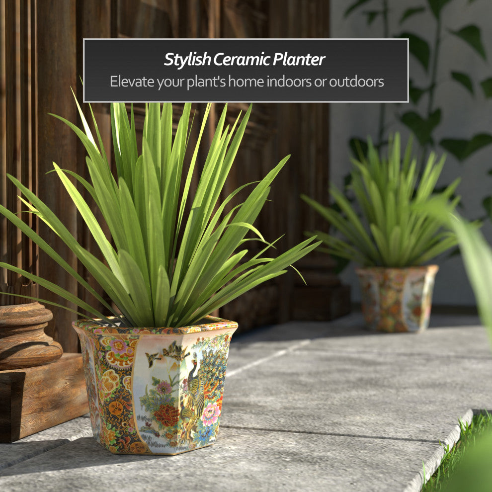 10" Satsuma Ladies and Peacock Porcelain Flower Pot