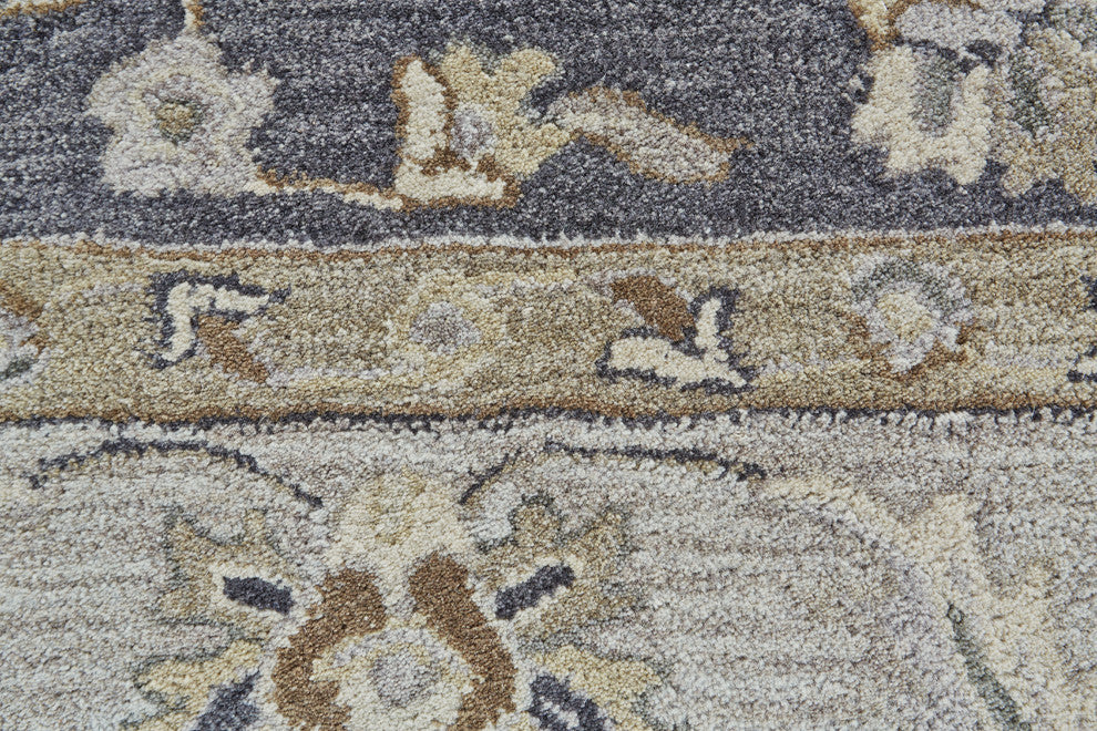 Weave & Wander Botticino Traditional Persian Wool Rug, Charcoal, 10' Round