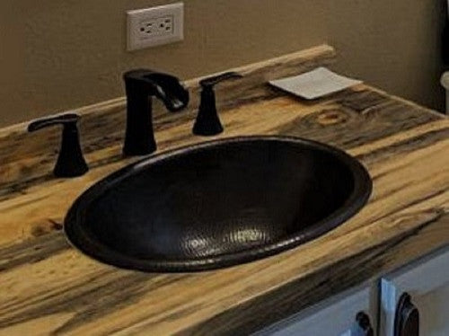 19" Hand Forged Oval Copper Bath Sink Drop In Installation