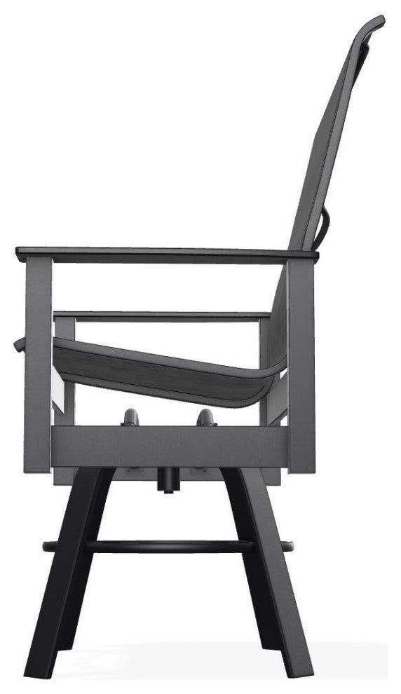 Leeward Sling Balcony Height Outdoor Swivel Armchair, Augustine Shadow/Black