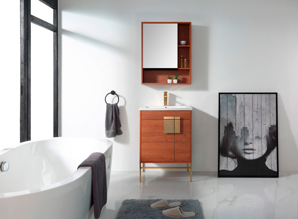 Bathroom Vanity Set, Spicy Walnut, 24", Satin Brass Hardware