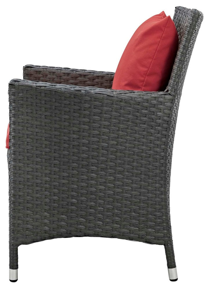 Modern Outdoor Side Dining Chair and Table Set, Sunbrella Rattan Wicke