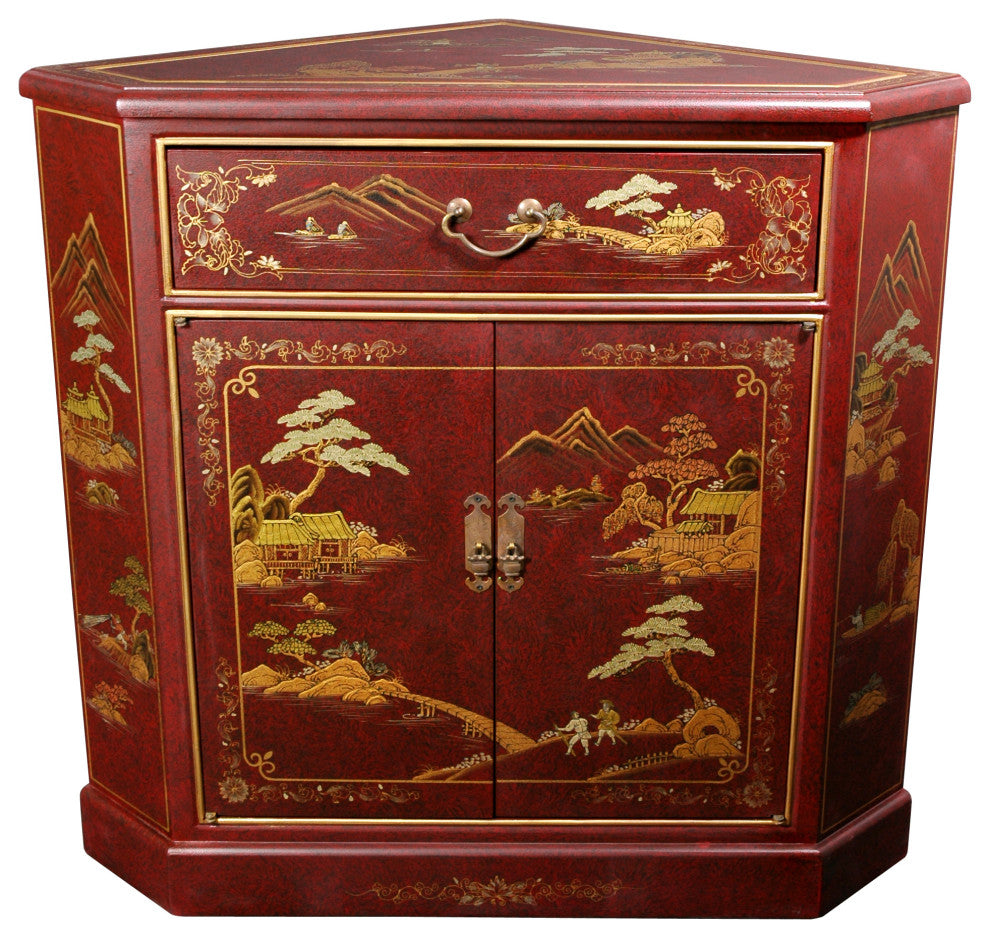 Japanese Corner Cabinet, Red Landscape