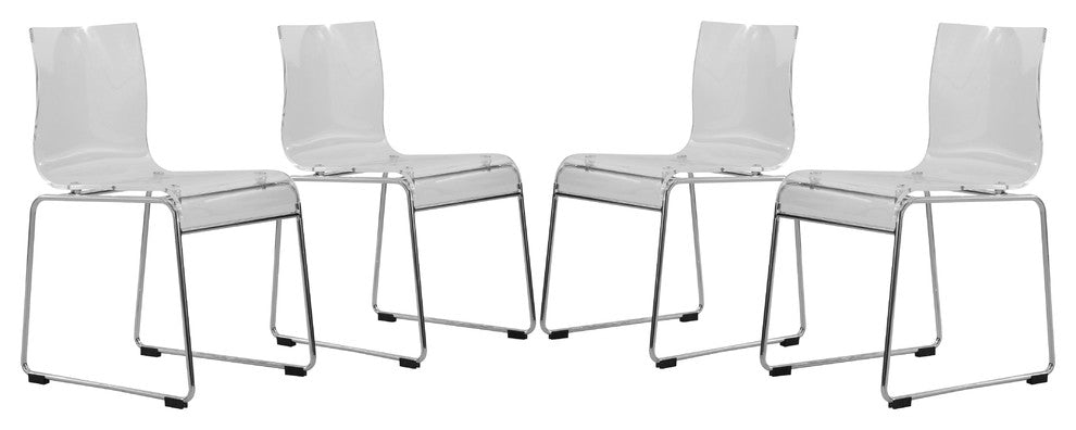 LeisureMod Lima Lucite Acrylic Dining Side Chairs, Set of 4, Clear