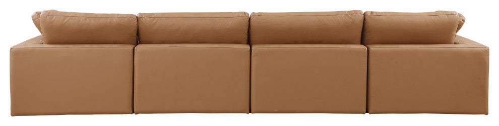 Comfy Upholstered Modular Sofa, Cognac, 4-Piece: 2 Armless Chair, 2 Corner Chair, Vegan Leather
