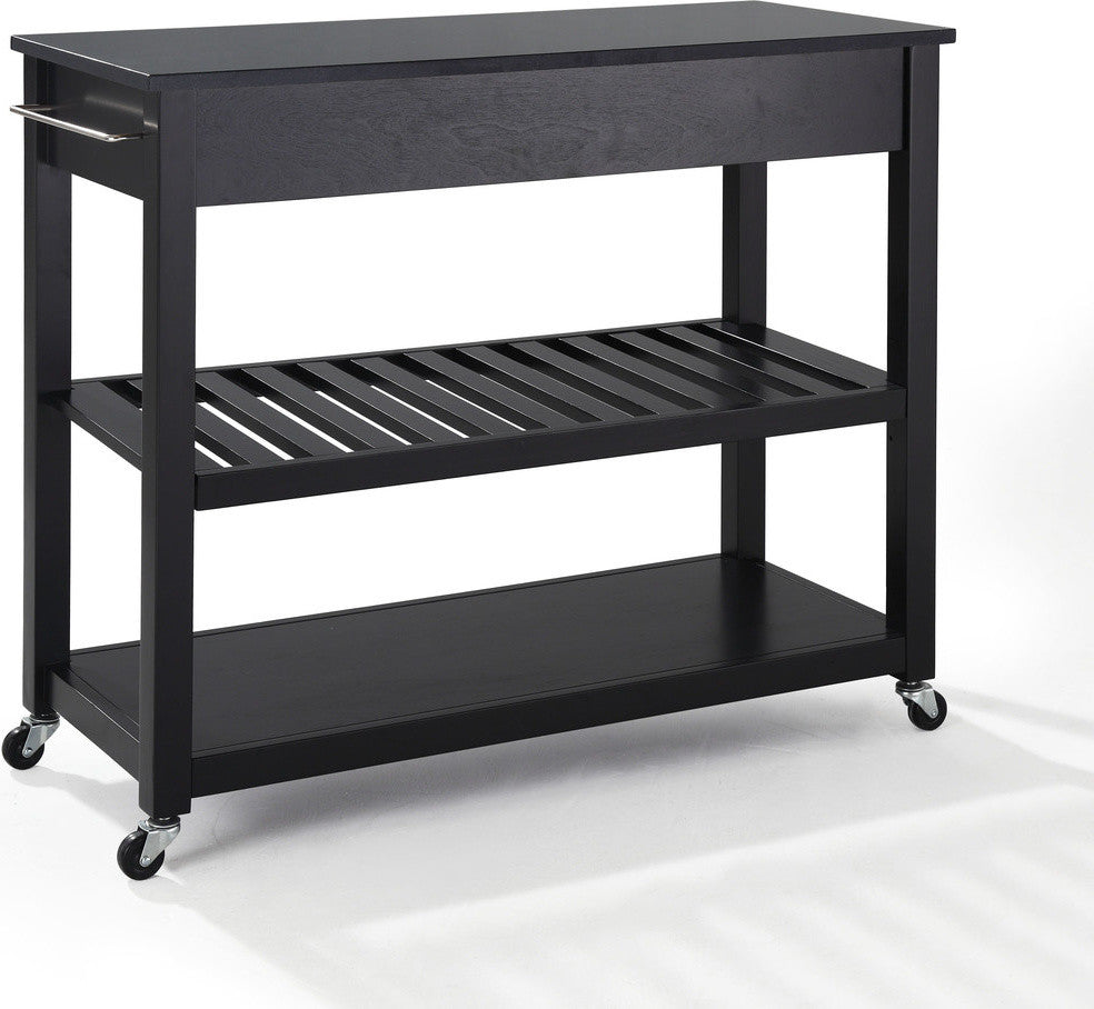 Solid Black Granite Top Kitchen Cart, Island