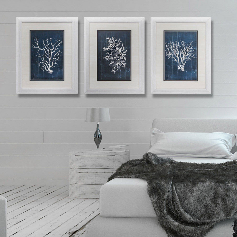 Wood Coral Blue Set of 3