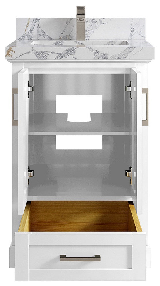 Boston 24 Single Sink Bathroom Vanity, White 2" Calacatta Poannazo
