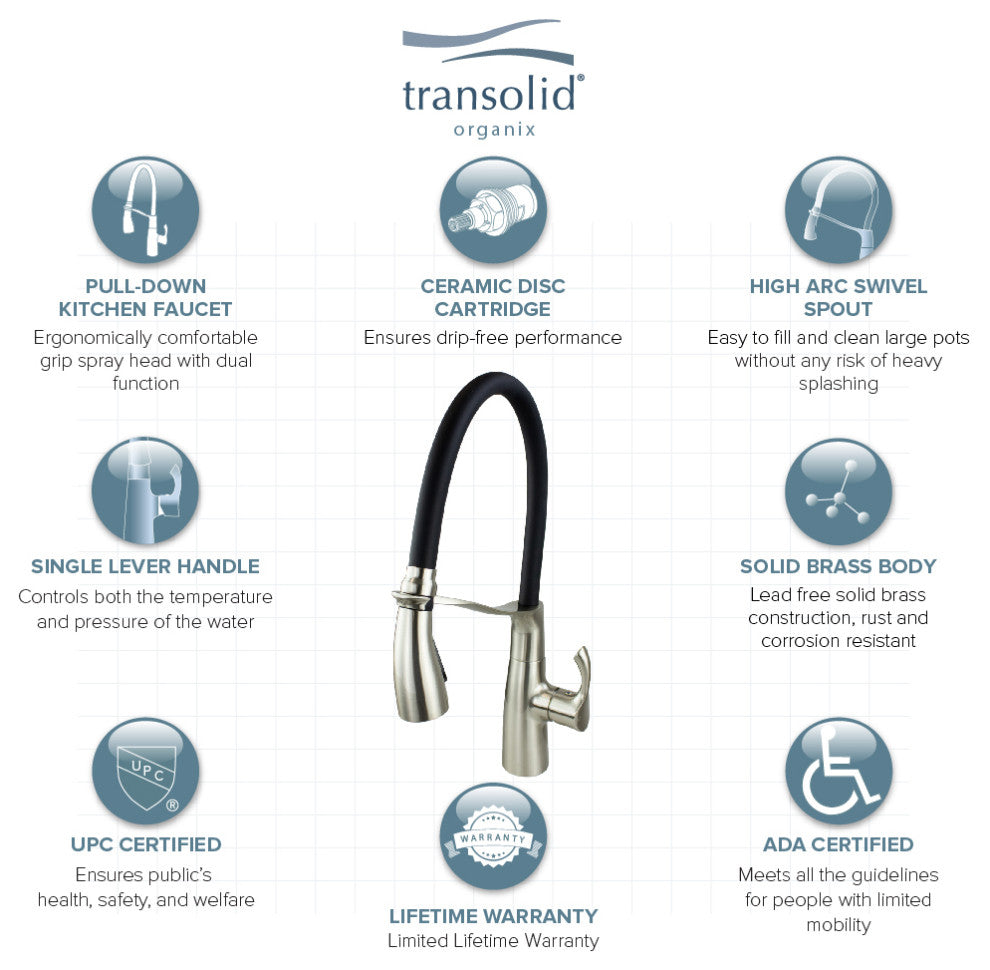 Transolid Organix Pull-Out Kitchen Faucet, Luxe Stainless
