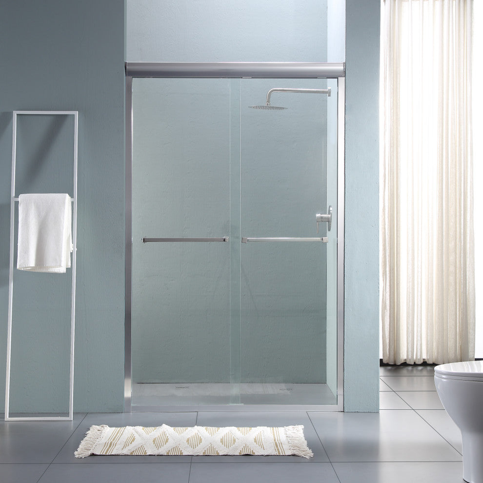 48" W x 76" H Double Sliding Semi-Frameless Shower Door