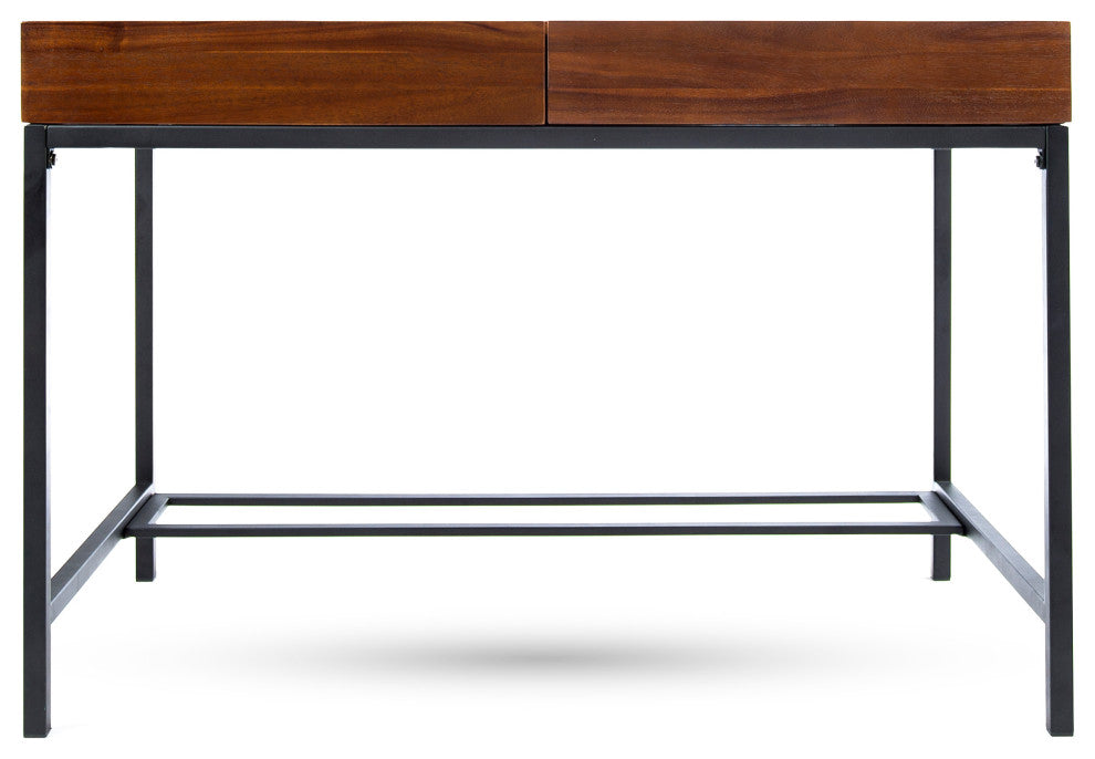 GDF Studio Elrod Dark Oak Acacia Wood Storage Desk With Rustic Metal Iron Accent