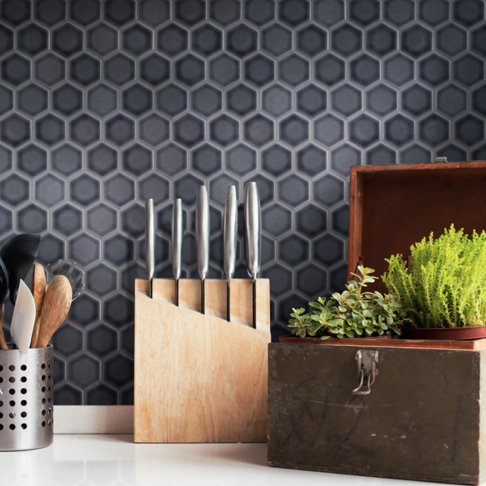 Hudson Due 2" Hex Storm Grey Porcelain Floor and Wall Tile