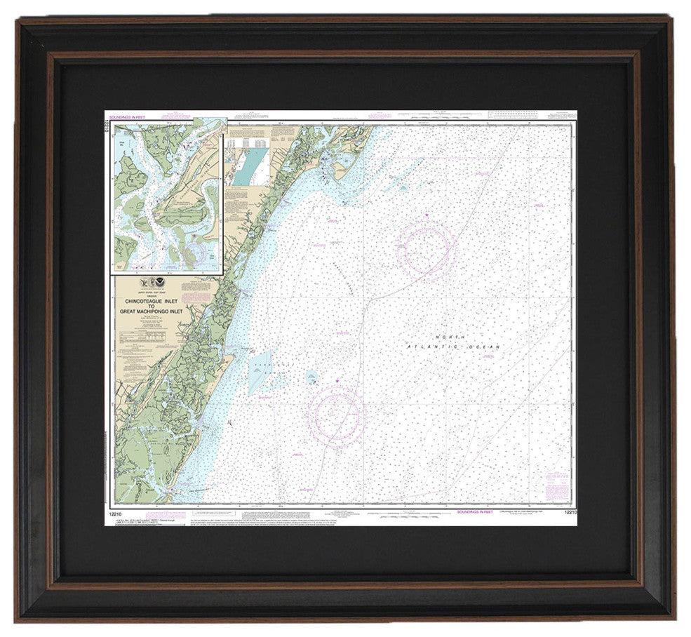 Framed Nautical Chart; Chincoteague Inlet to Great Machipongo Inlet