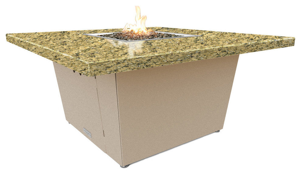 Square Fire Pit Table, 44x44, Chat Height, Natural Gas, Santa Cecillia Top, Beige