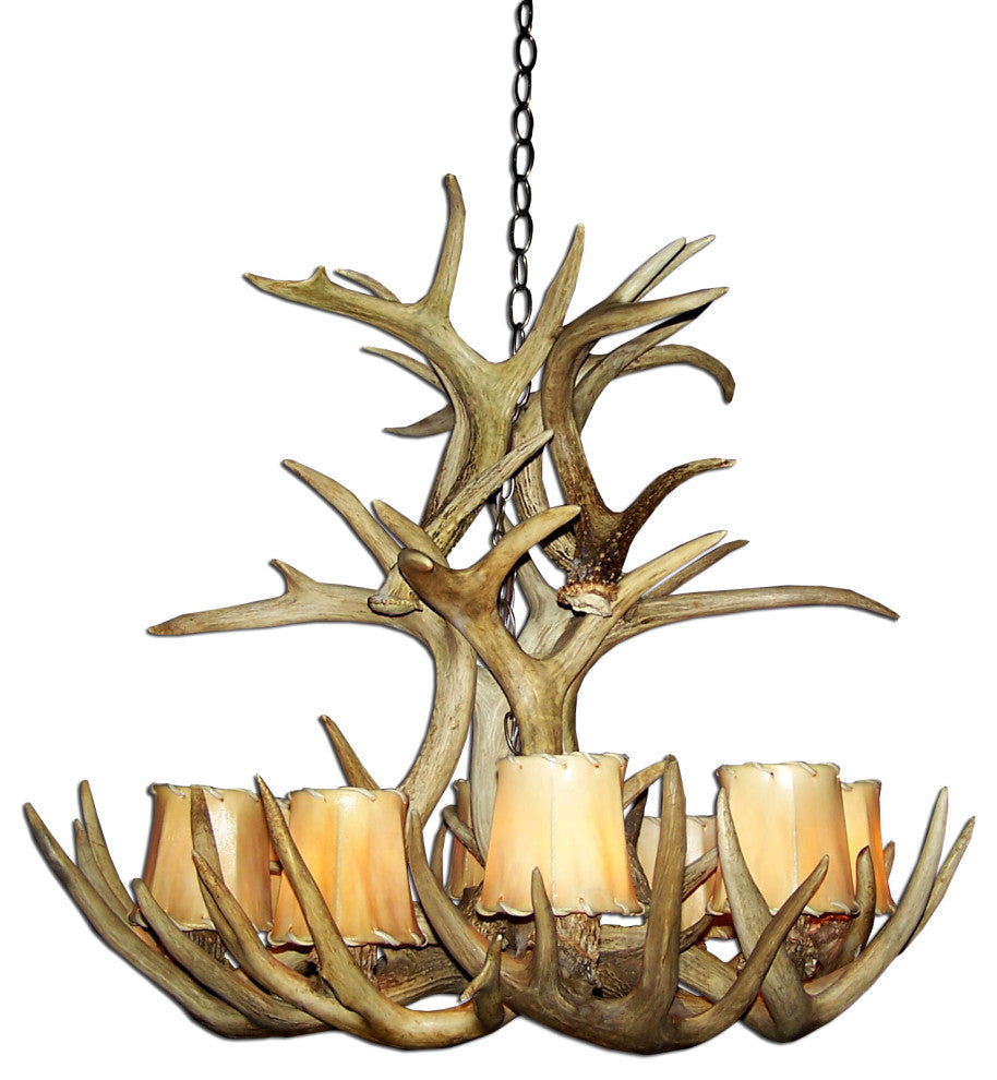 Whitetail Deer Cascade Antler Chandelier Light, Xxl, Parchment Shades