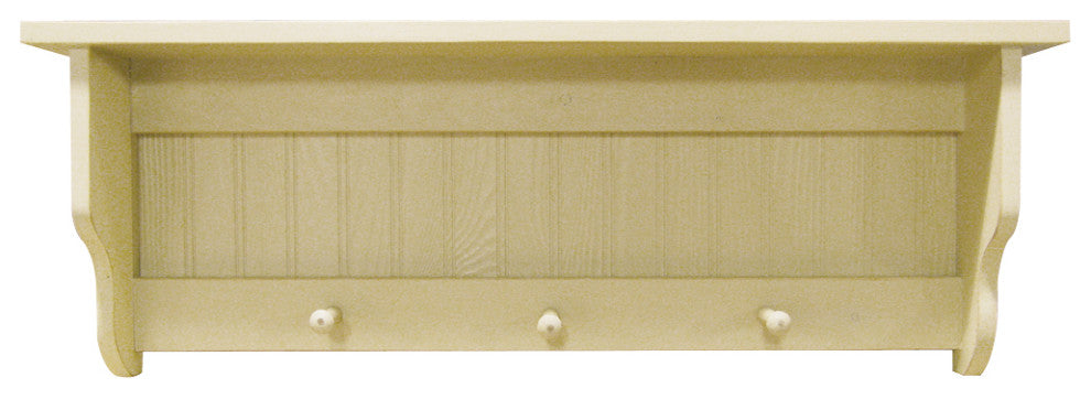 Pine Shelf With Pegs, Old Cream