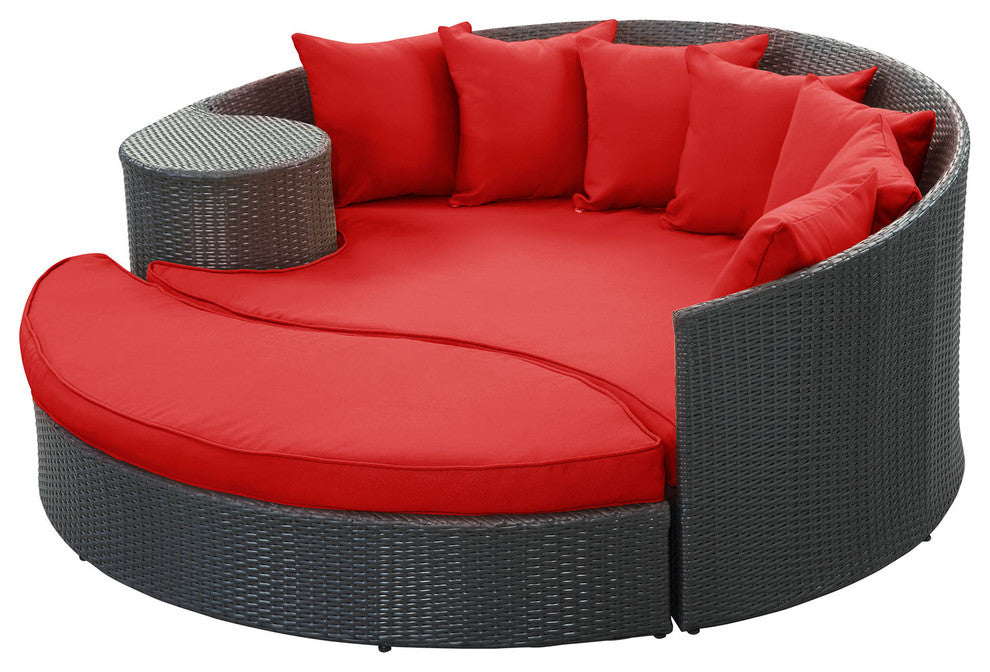 Espresso Red Taiji Outdoor Patio Wicker Daybed