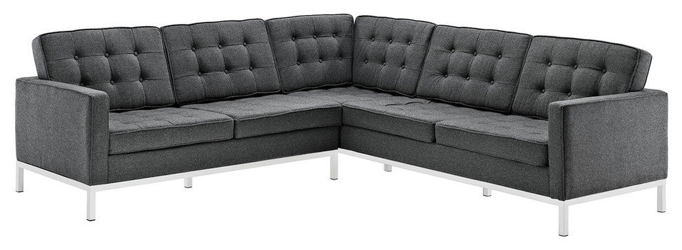 Modern Contemporary Living Room Wool L Shaped Sectional Sofa Dark Gray