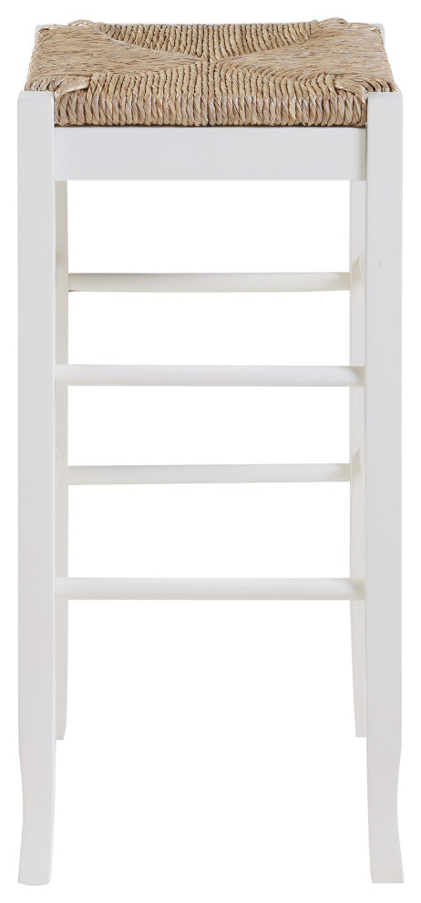 Square Rush Backless Wood Bar Stool, Cream