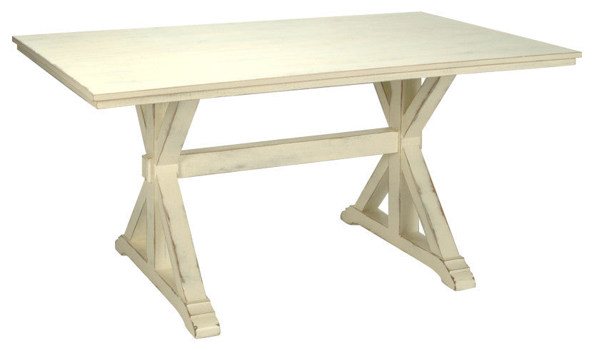 Trestle Table, Antique White, Distressed, 96"x36"