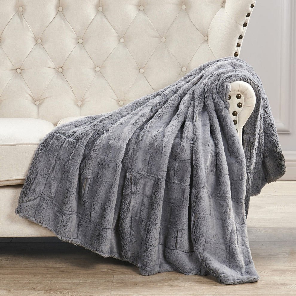 Kasaya Jumbo Jacquard Supersoft Faux Fur Throw Blanket, Sharkskin, 60" X 80"
