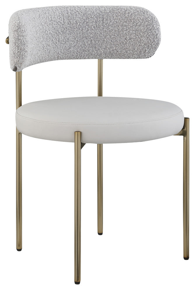 Beacon Dining Chair, Set of 2, Taupe, Vegan Leather and Boucle Fabric, Brushed Brass Finish