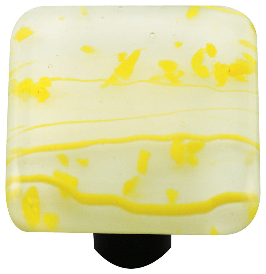 Art Glass Square Mardi Gras Knob, Alum Post, Yellow Mg White