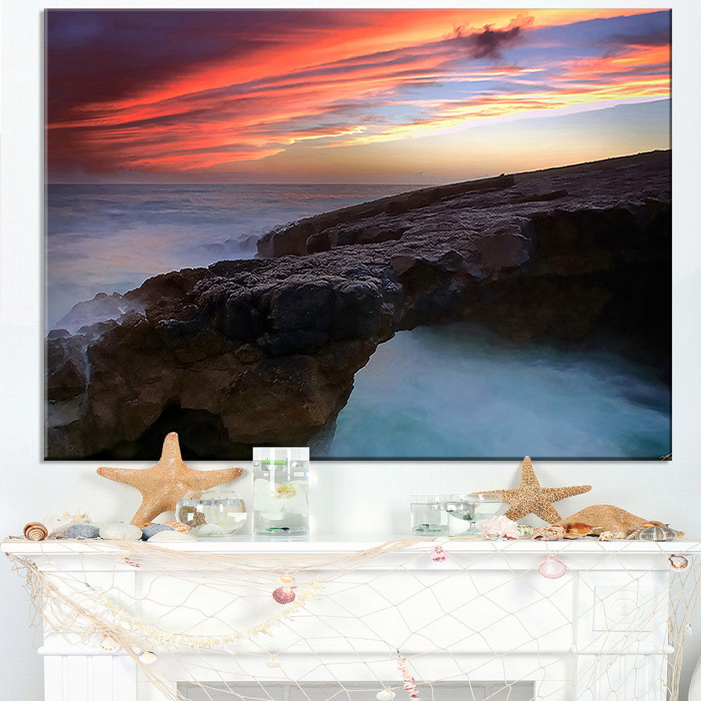 "Colorful Cabo Raso Seashore Portugal" Contemporary Seascape Art Canvas, 40"x20"
