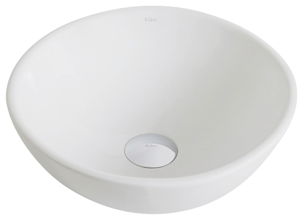 Elavo Ceramic Round Vessel White Sink, PU Drain Chrome