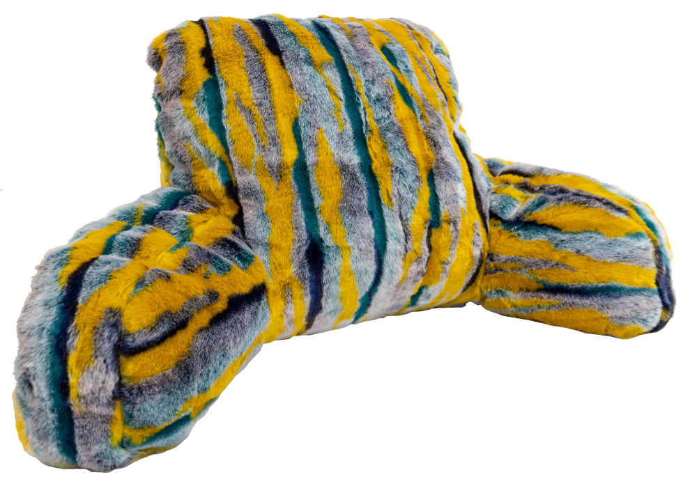 Multi Jacquard Faux Fur Bed Rest NEED ASSEMBLY, 20" x 18" x 17", Teal