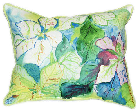 Pair of Betsy Drake White Poinsettia Large Indoor/Outdoor Pillows 16x20