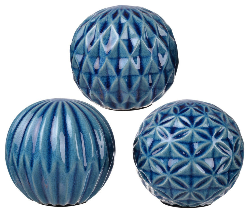 3-Piece Blue Marbelize Ball Accent Set