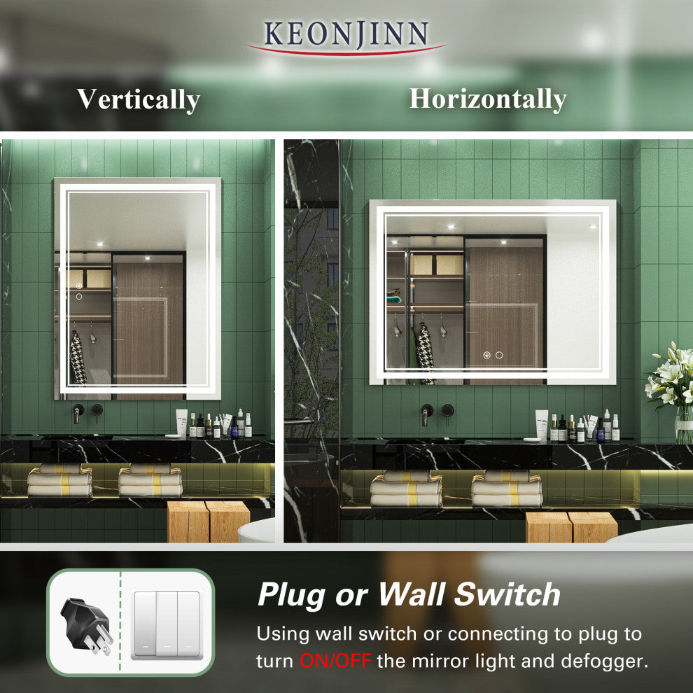 LED Bathroom Mirror, Anti-Fog Memory Dimmable IP54 Waterproof, 48"x36"