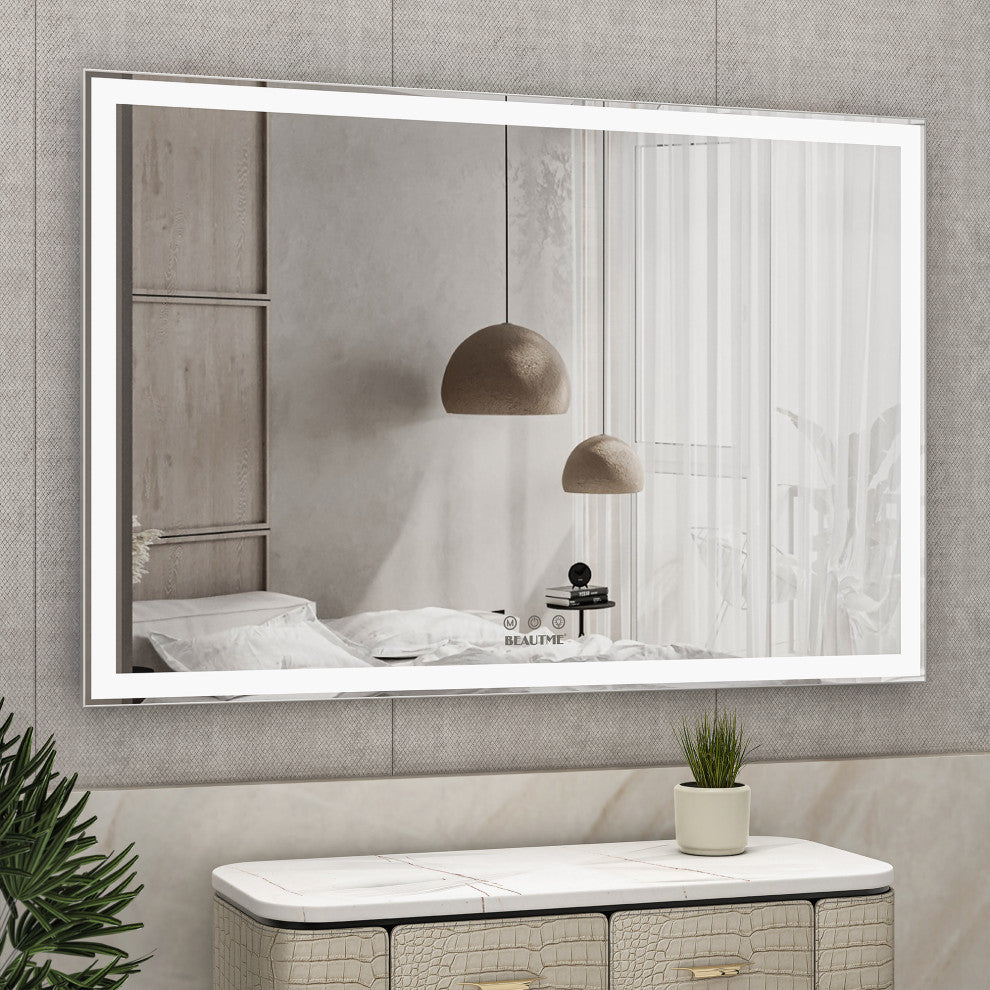 60x40" Rectangular Framed Wall Mounted LED Bathroom Vanity Mirror