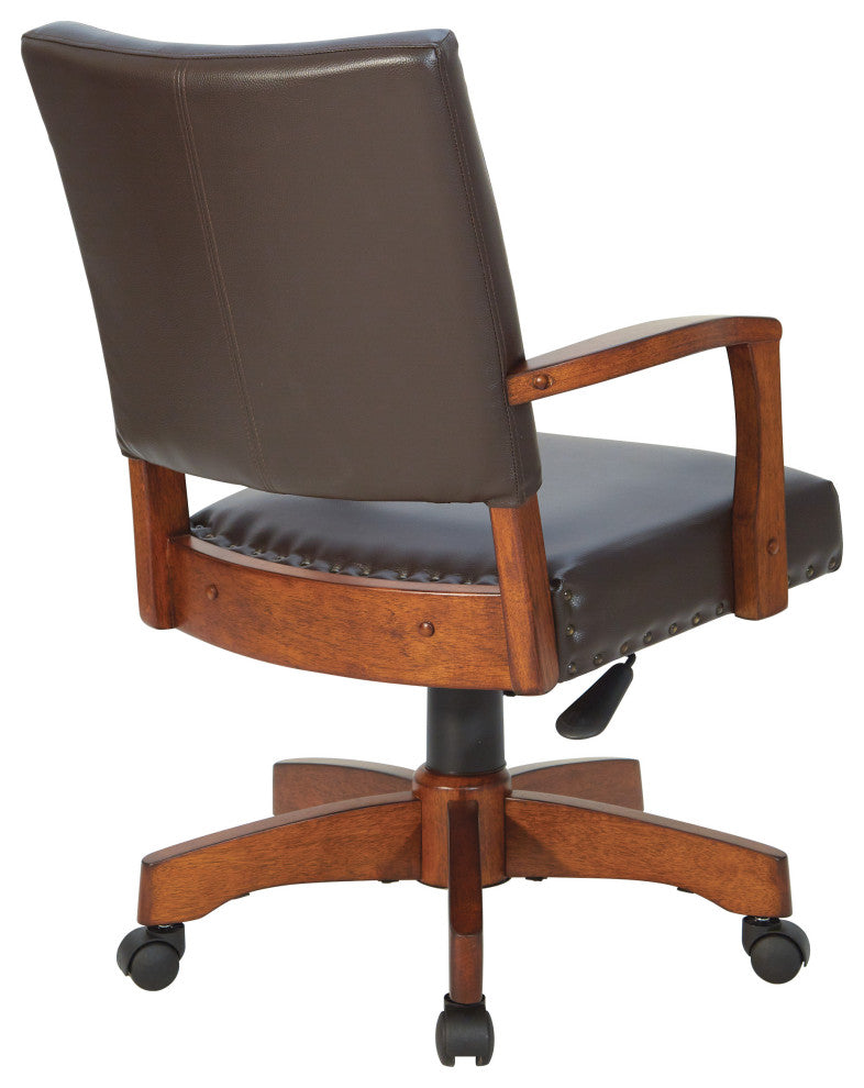 Deluxe Wood Bankers Chair, Black Faux Leather With Antique Bronze Nailheads, Esp