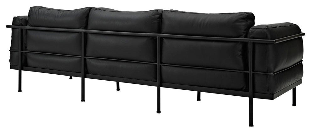 Modern Contemporary Living Room Leather Armchair and Sofa Black