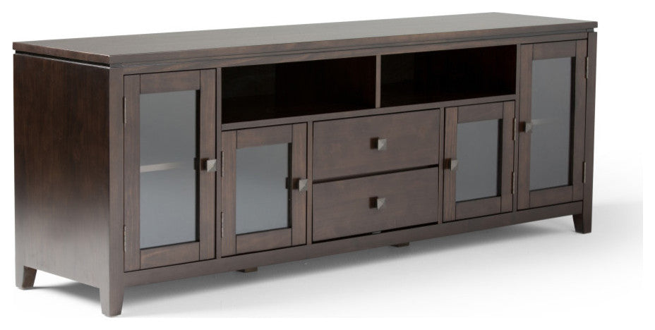 Cosmopolitan SOLID WOOD 72 inch Wide TV Media Stand For TVs up to 80 inches, Mahogany Brown