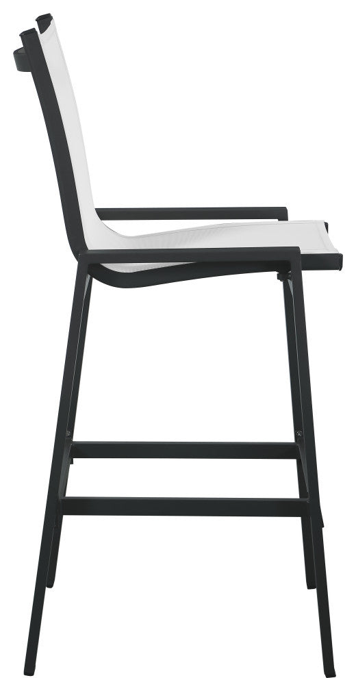 Nizuc Mesh Water Resistant Patio Aluminum Barstool (Set of 2), White, Gray Frame