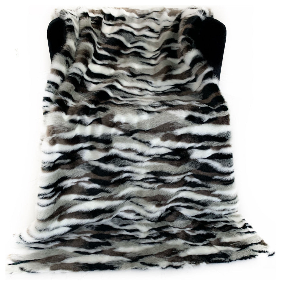Plutus Black White Zebra Faux Fur Luxury Throw Blanket, 70"x90"