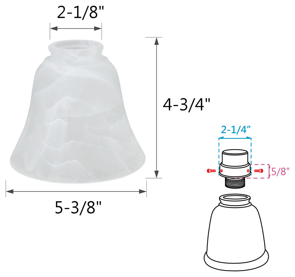 Aspen Creative 23027-4 Replacement Bell Shaped Alabaster Glass Shade 4 Pack