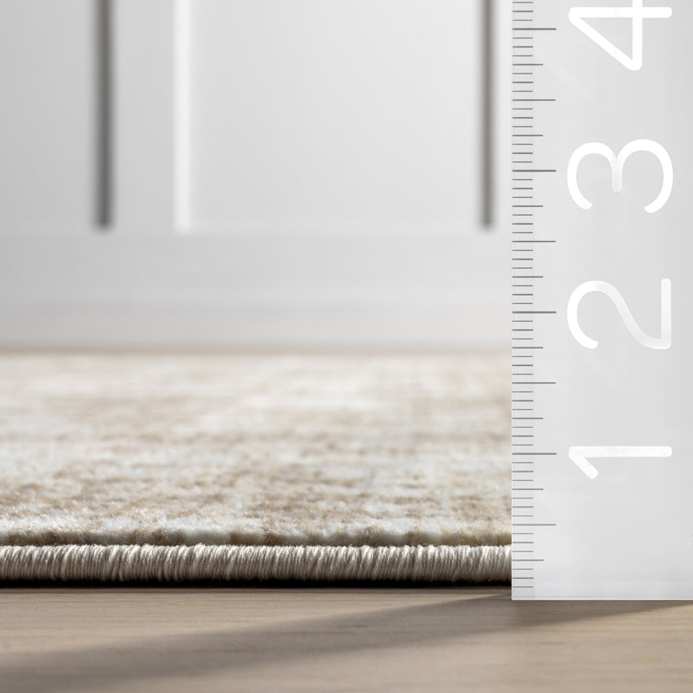 Saturdays Geometric Fringed Area Rug, Light Beige 9' x 12'
