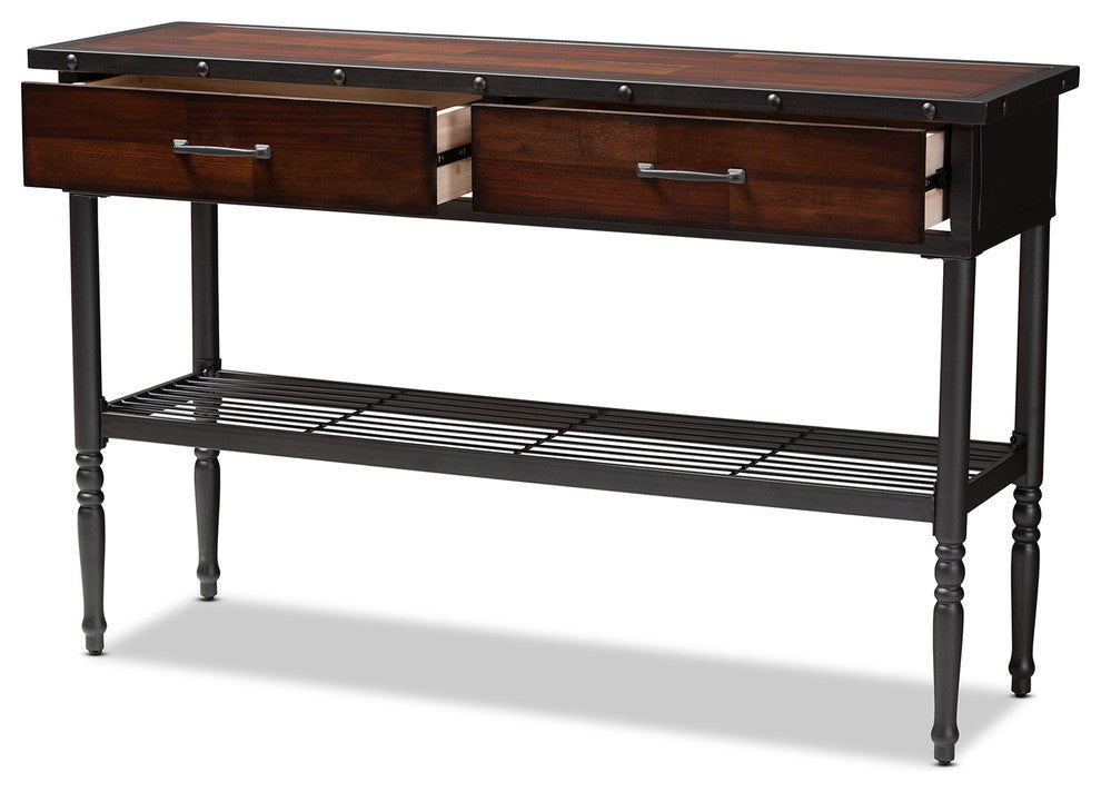 Darby Vintage-Style Industrial Walnut 2-Drawer Dining Room Server
