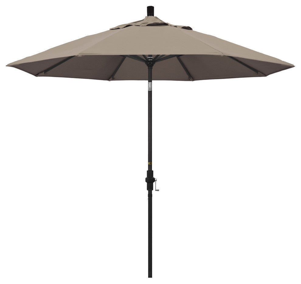 9' Stone Black Collar Tilt Crank Lift Aluminum Umbrella, Sunbrella, Taupe