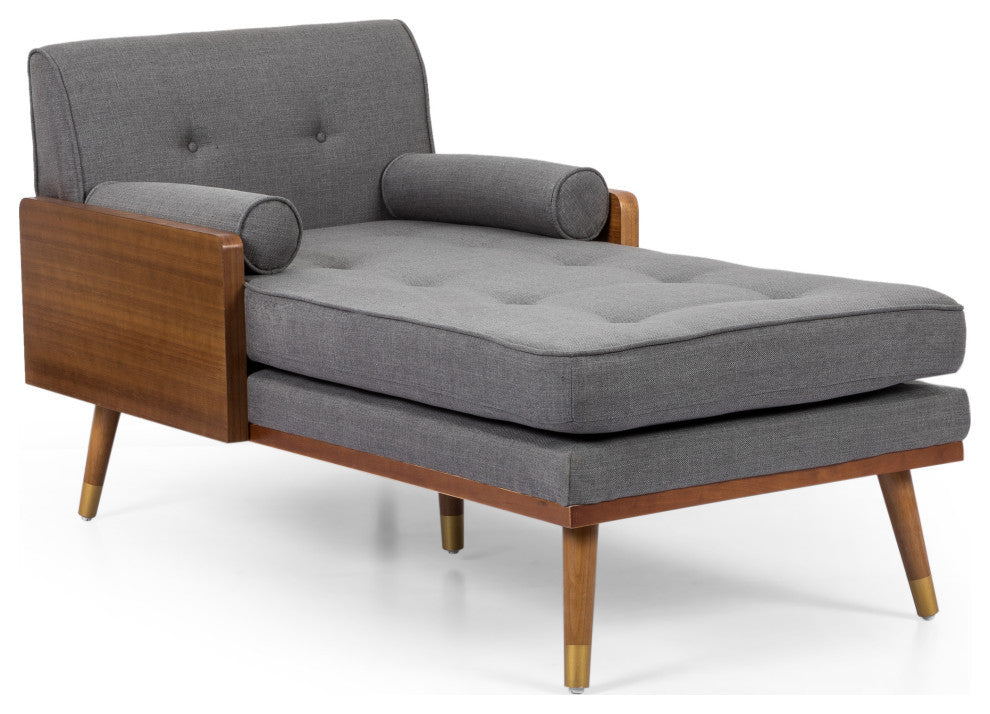 Miles Fabric Chaise Lounge, Gray and Dark Walnut
