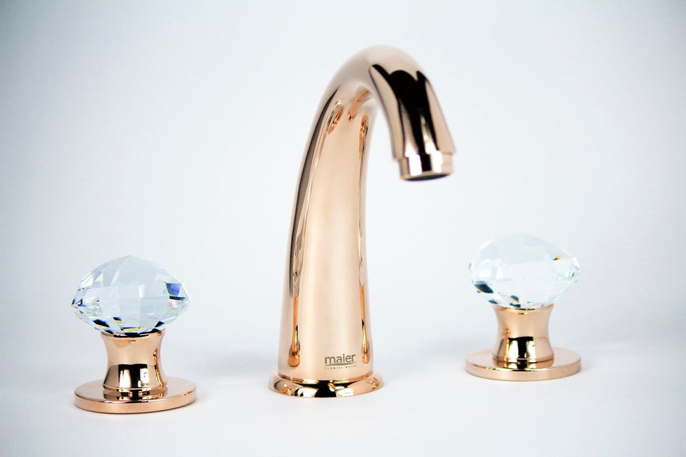 Rock Windspread Rose Gold Sink Faucet With Swarovski Crystal Handle