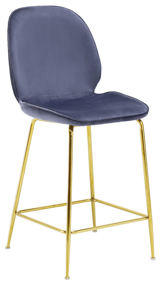 Tara Velvet Bar Chairs with Gold Plated Legs, Set of 2, Grey, 29"