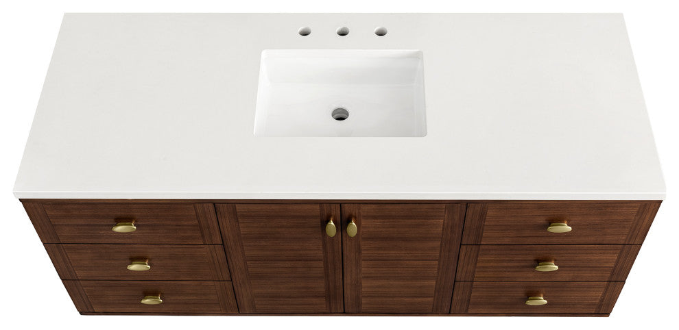 Amberly 30" Single Vanity, Mid-Century Walnut, 72", White Zeus, Three-Hole