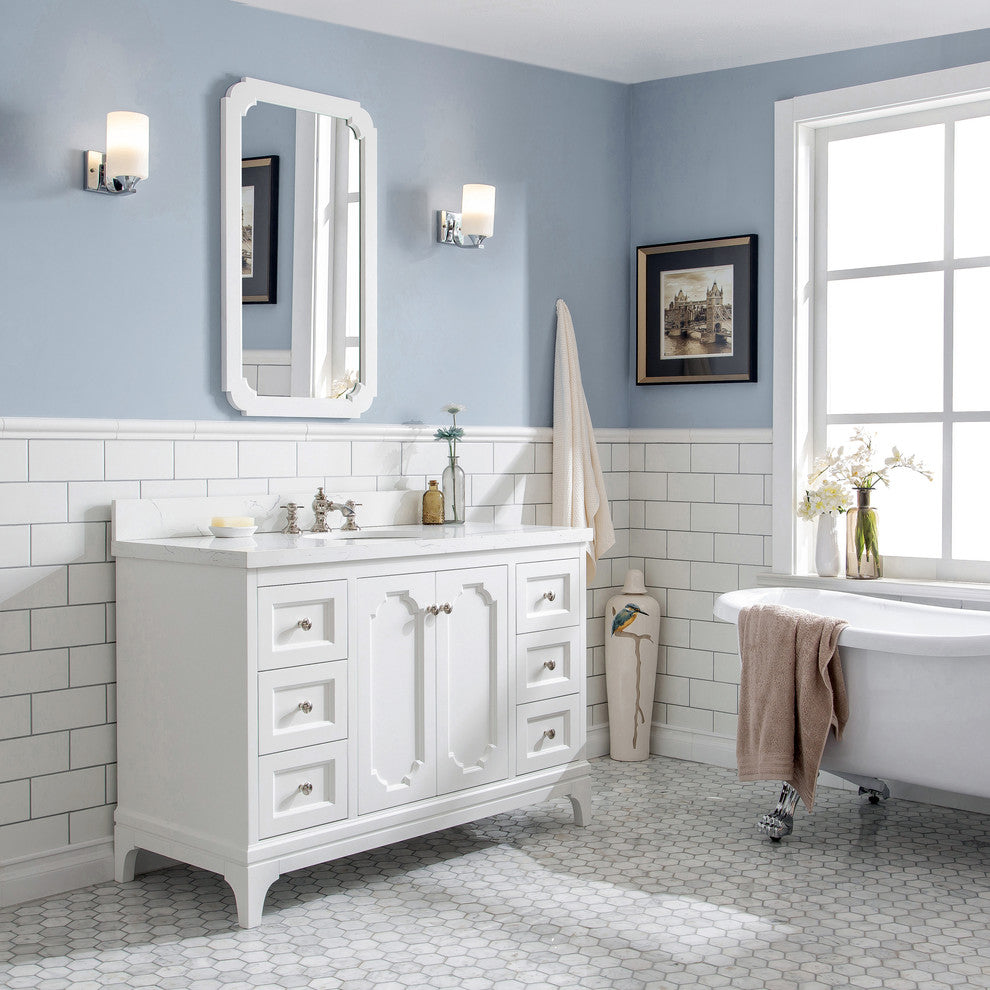 48" Wide Pure White Single Sink Quartz Carrara Bathroom Vanity