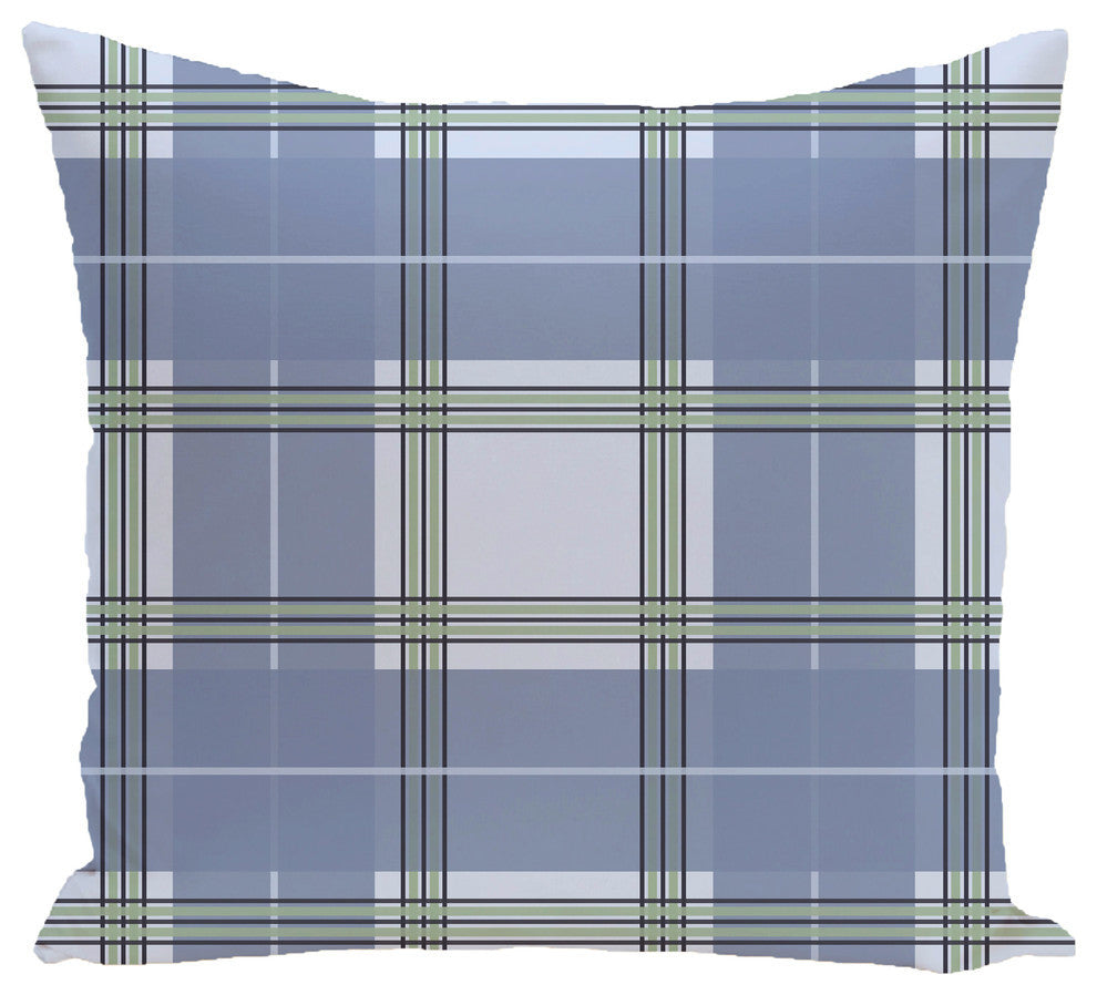 Big Bad Plaid Geometric Print Outdoor Pillow, Cadet, 20"x20"