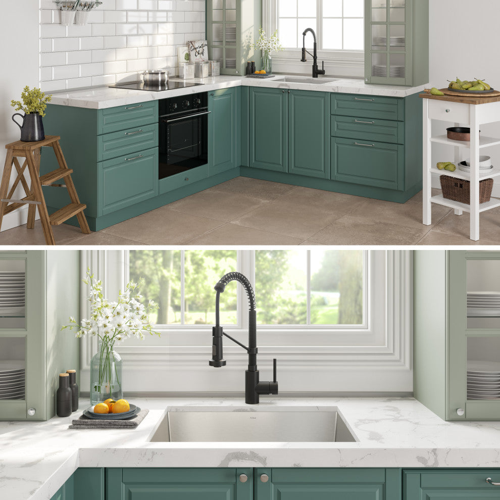 24" Undermount Stainless Steel Kitchen Sink, Pull-Down Faucet MB, Dispenser